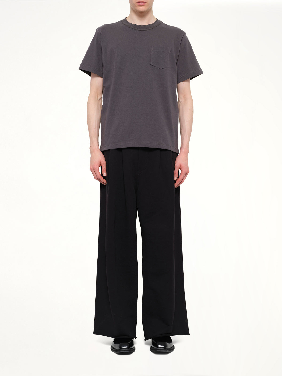Side Zip Cotton T-Shirt in Charcoal Gray