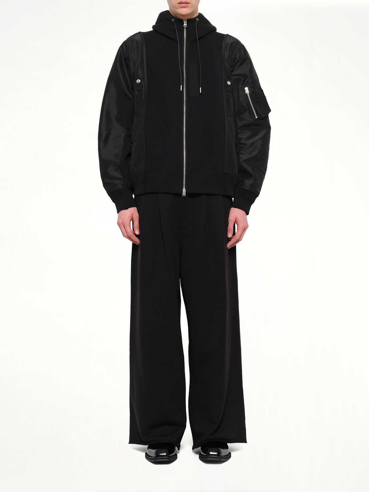 Sponge Sweat x Nylon Twill Hoodie in Black