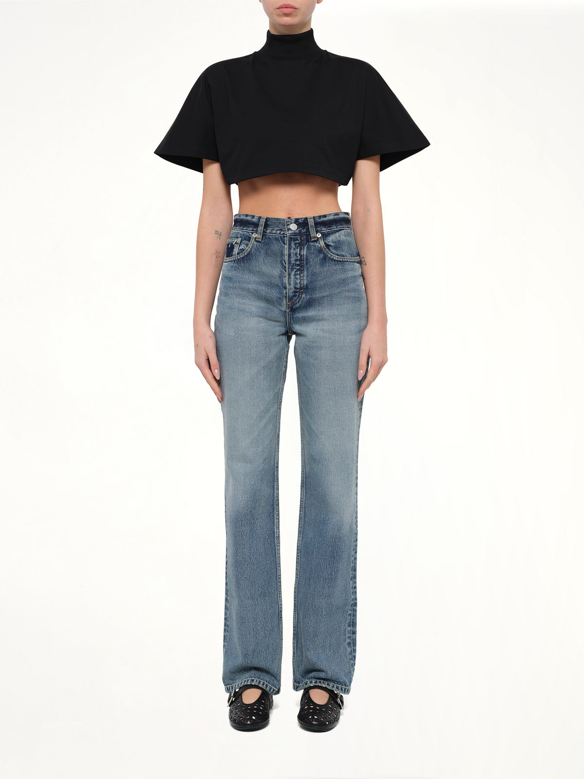 Cotton Jersey Highneck T-Shirt in Black