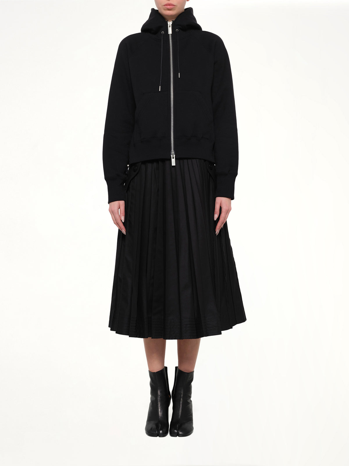 Cotton Jersey Zip Hoodie in Black