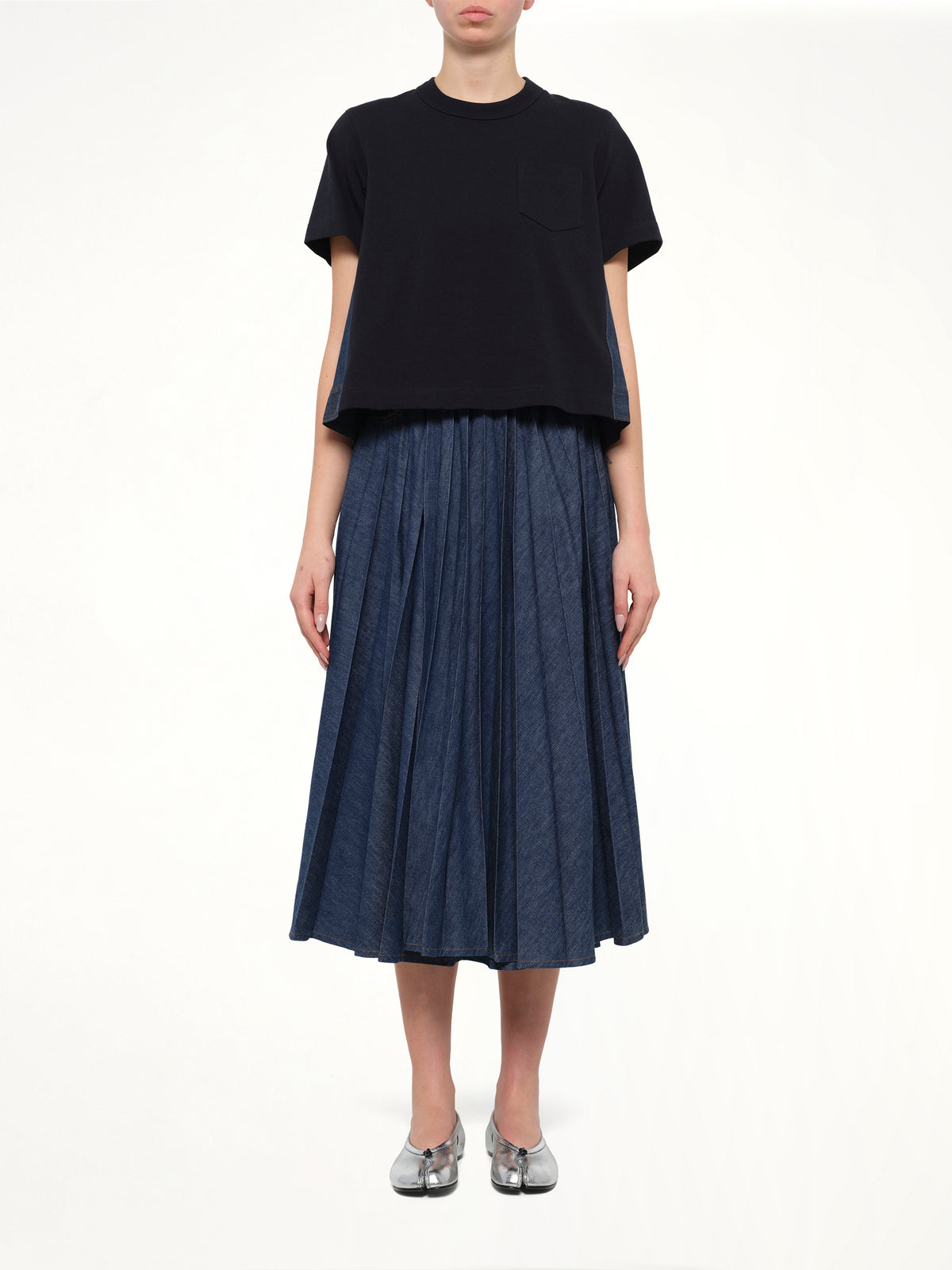 Denim x Cotton Jersey T-Shirt in Navy/Blue