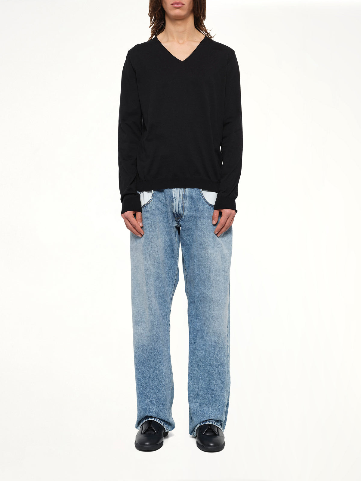 V-Neck Knit Sweater in Black