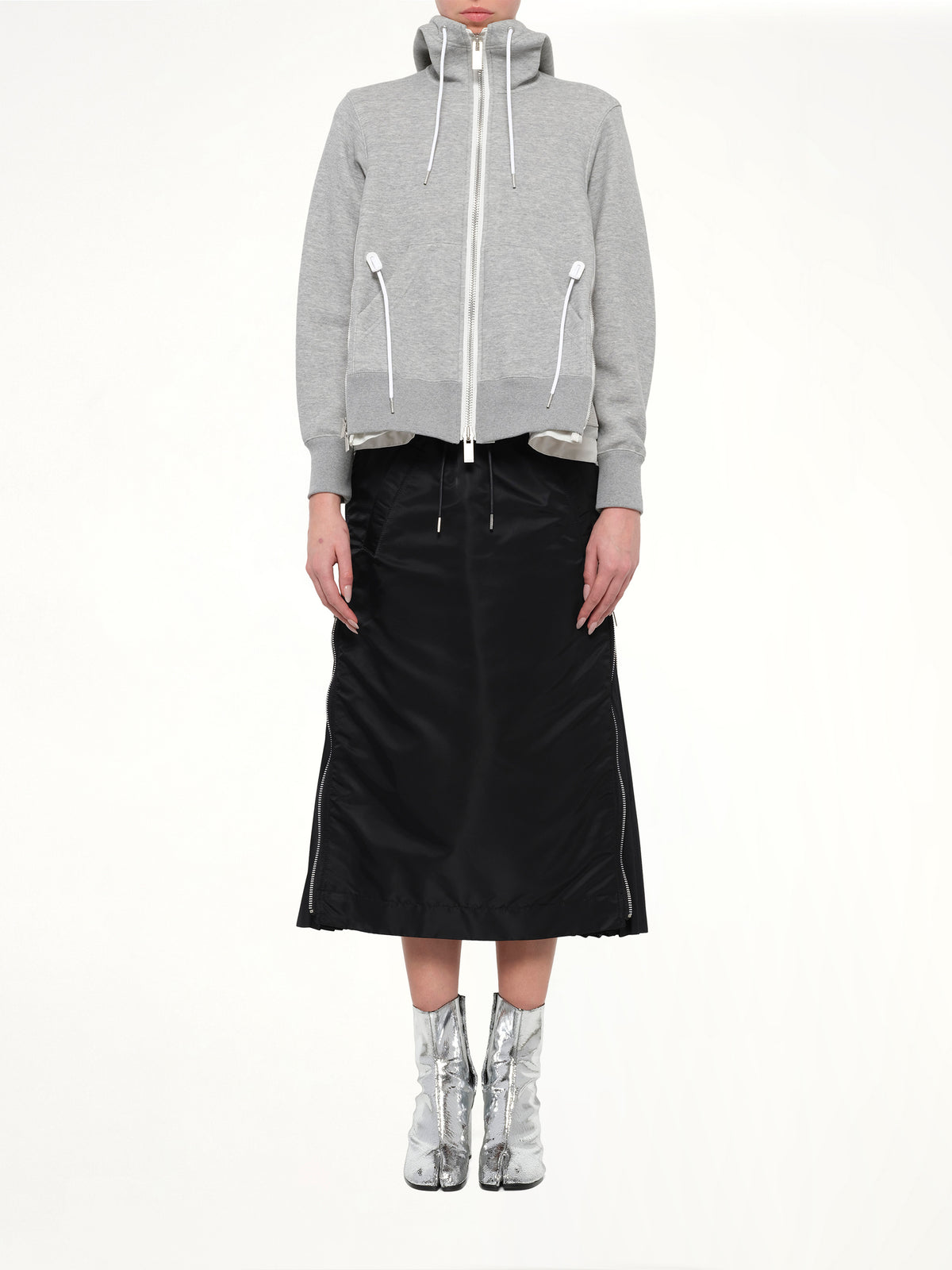 Sponge Sweat x Nylon Twill Hoodie in Light Gray