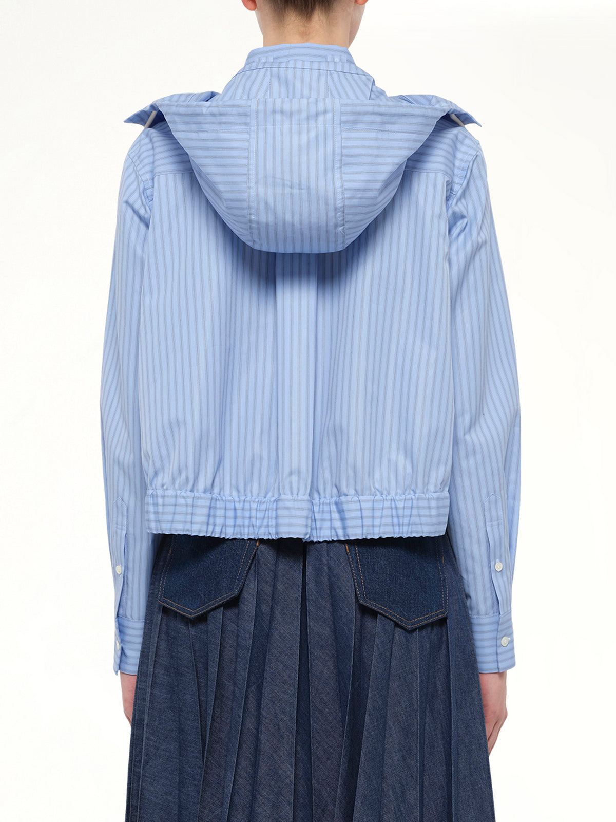 Poplin Hoodie in Light Blue Stripe