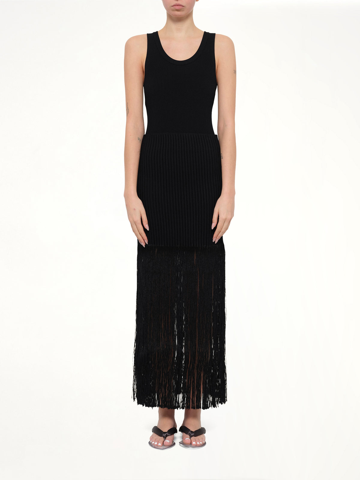 Tube Fringed Knit Skirt in Black