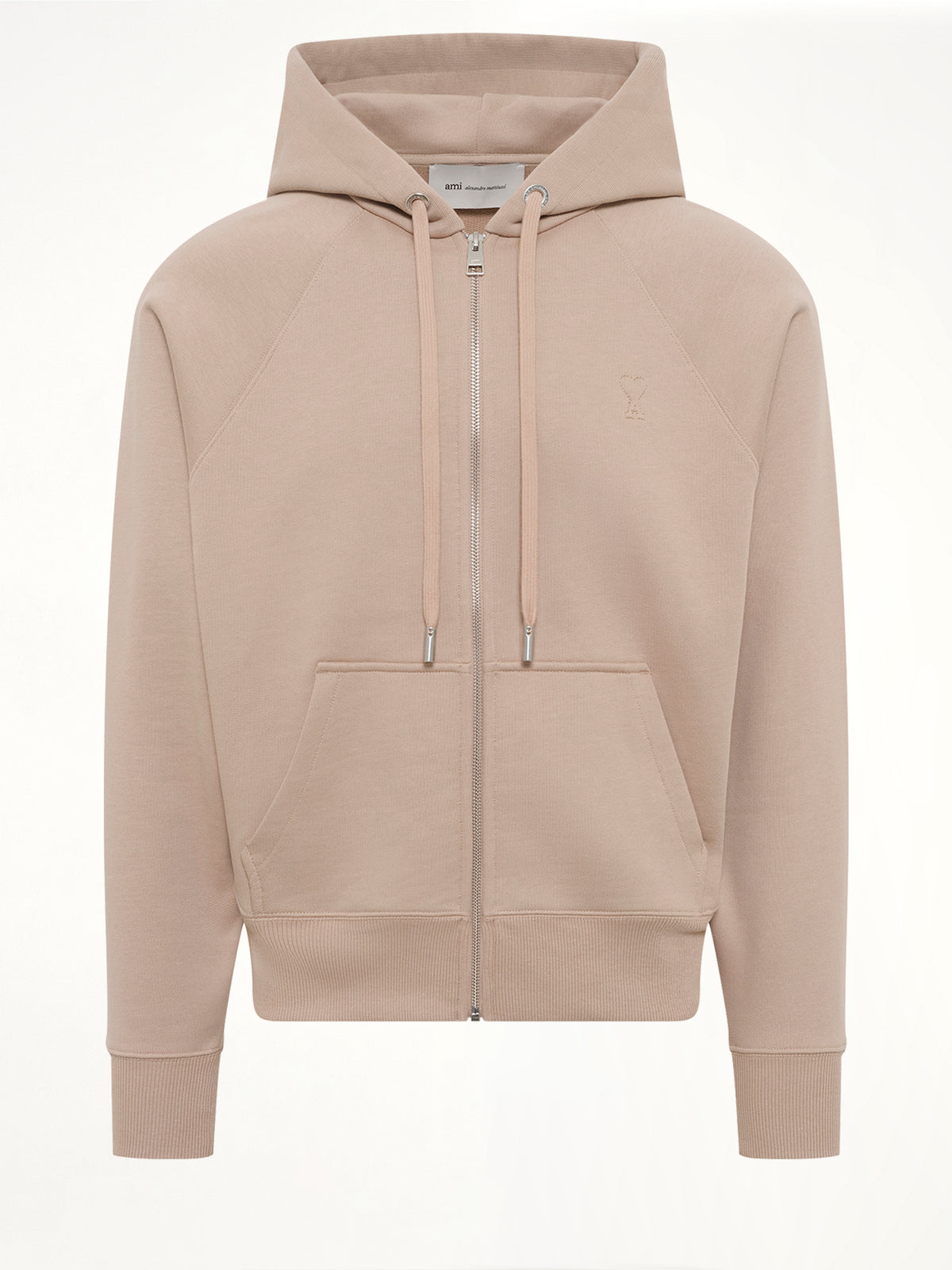 Embossed Ami De Coeur Zipped Hoodie in Beige