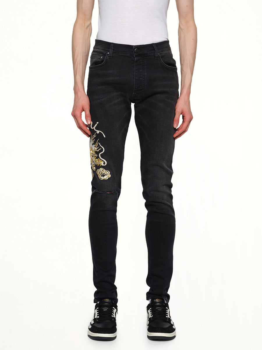 Amiri Dragon Repair Slim Jean in Dust Black