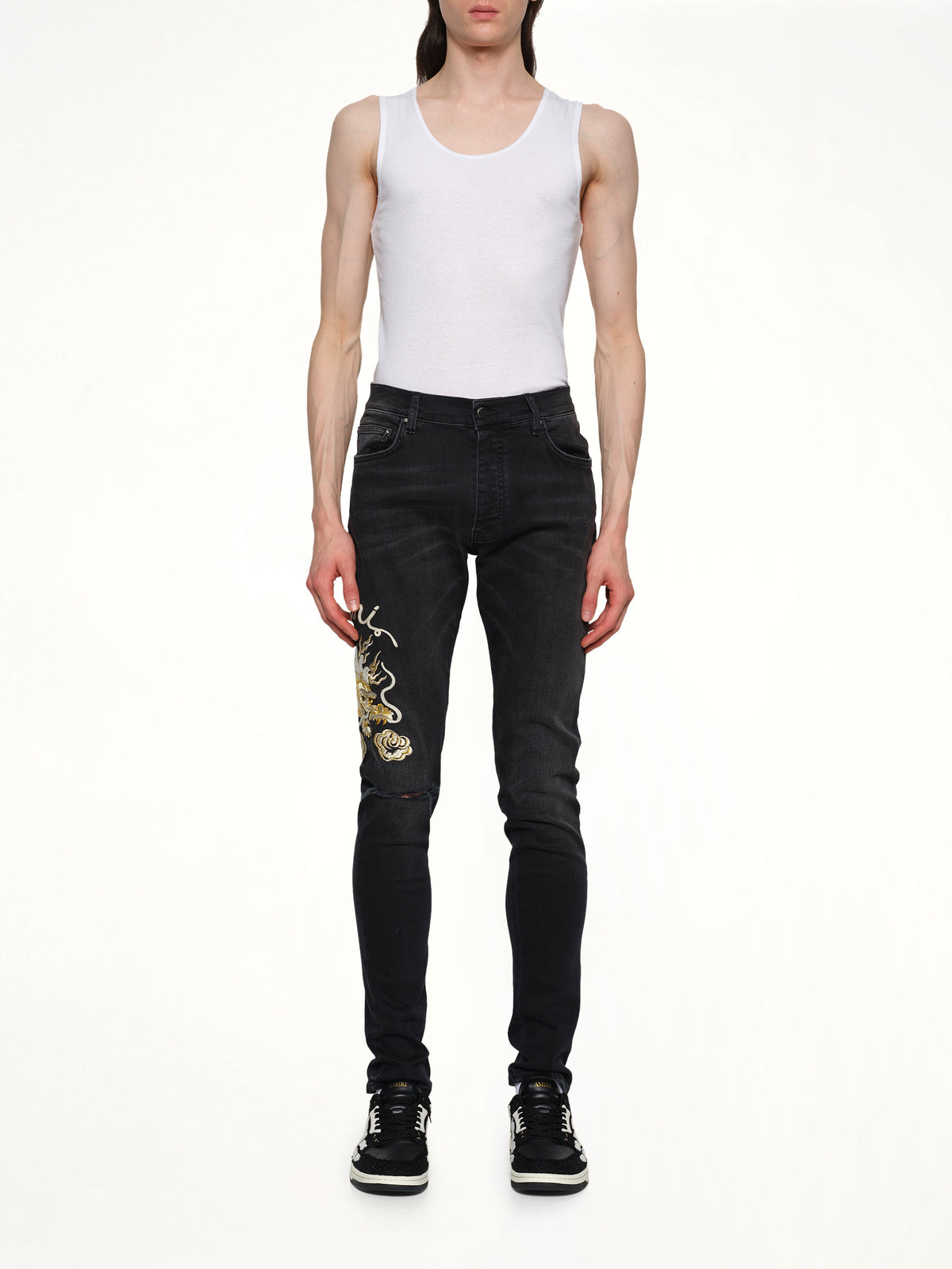 Amiri Dragon Repair Slim Jean in Dust Black