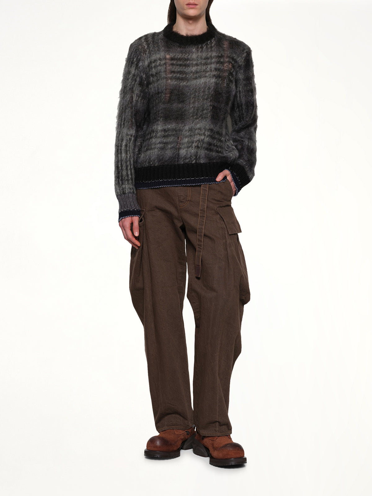 Plaid Mohair Knit Pullover in Black