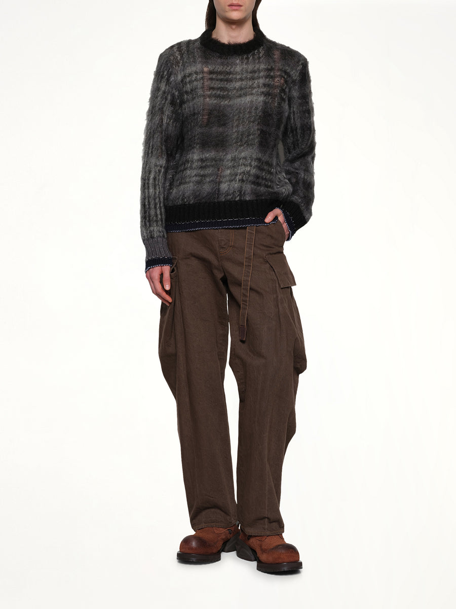 Plaid Mohair Knit Pullover in Black
