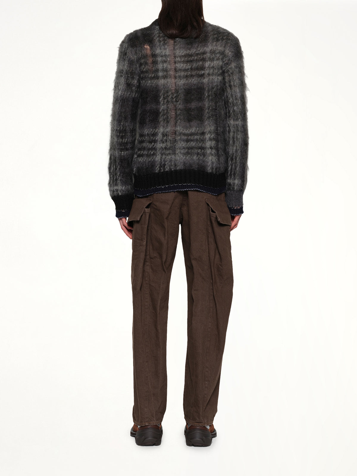 Plaid Mohair Knit Pullover in Black