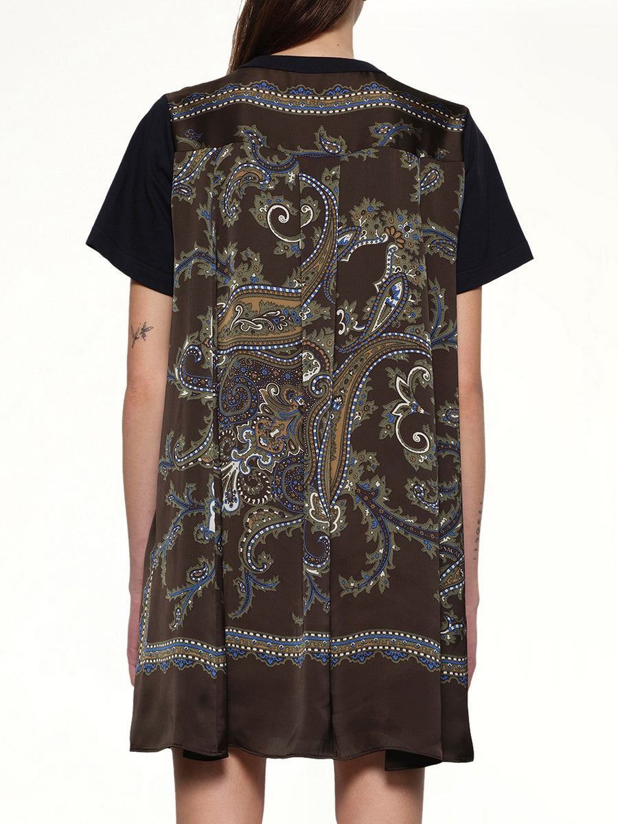 Paisley Print x Cotton Jersey Dress in Navy/Khaki
