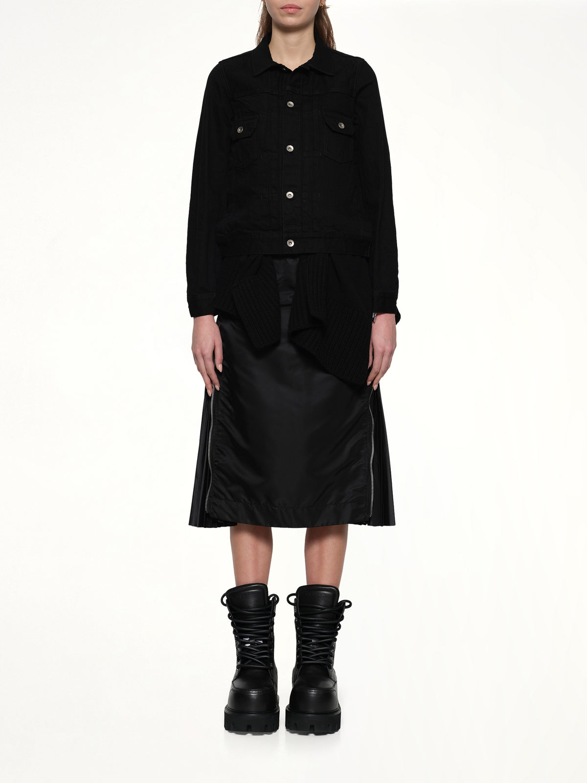 Denim x Wool Knit Jacket in Black