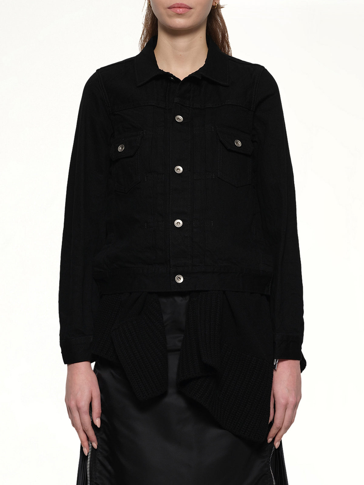 Denim x Wool Knit Jacket in Black
