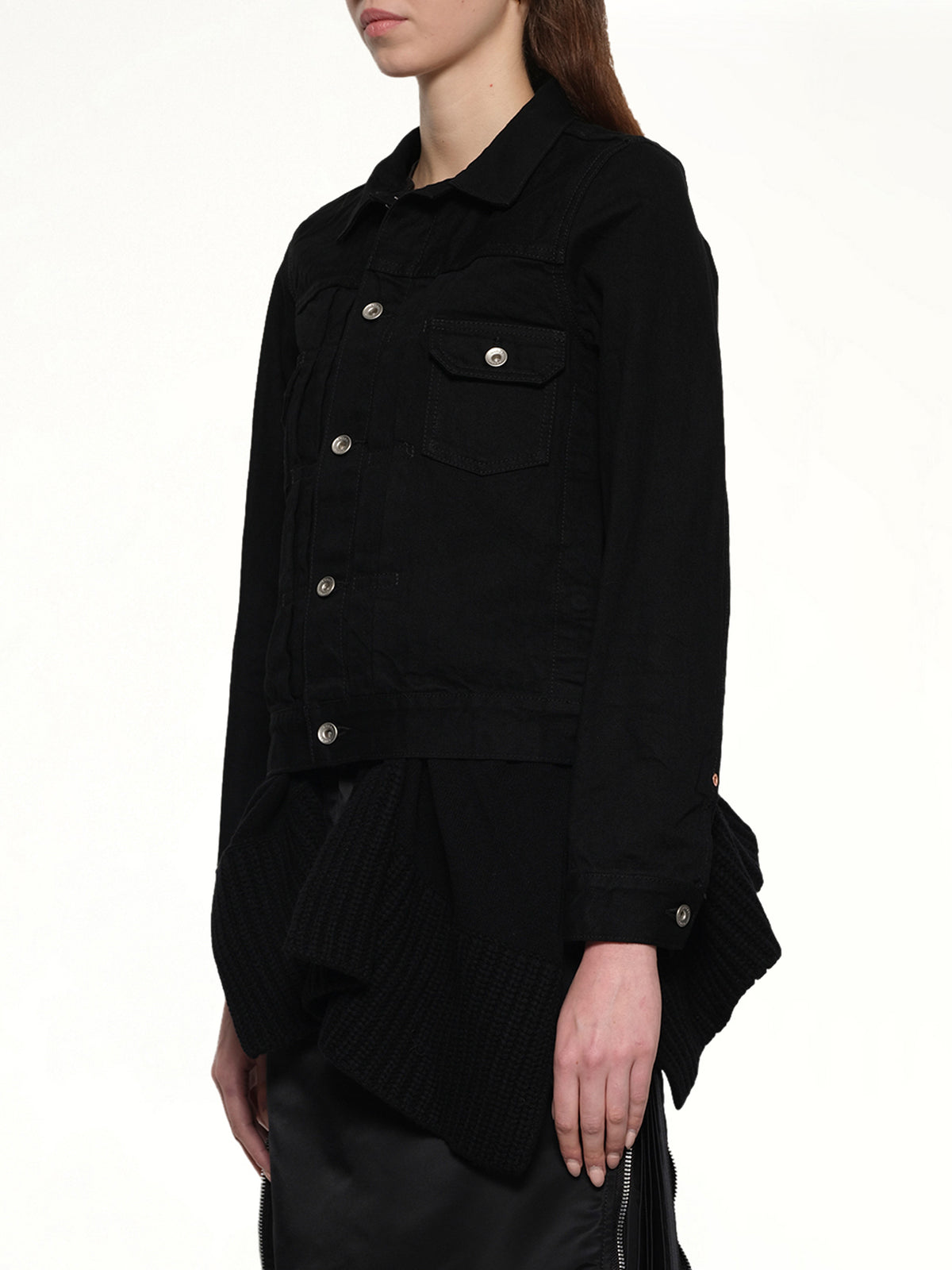 Denim x Wool Knit Jacket in Black