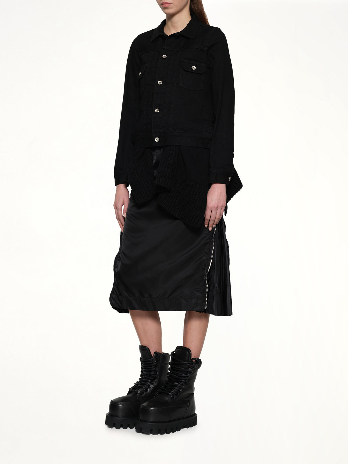 Denim x Wool Knit Jacket in Black