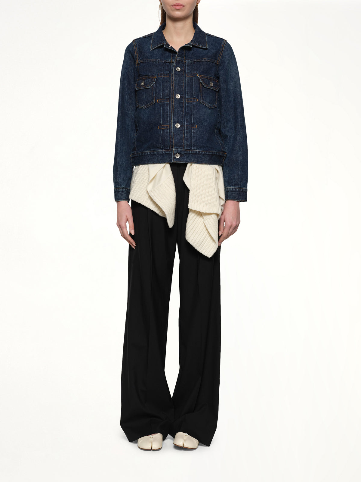 Denim x Wool Knit Jacket in Blue/Off White