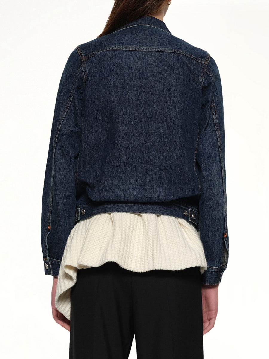 Denim x Wool Knit Jacket in Blue/Off White