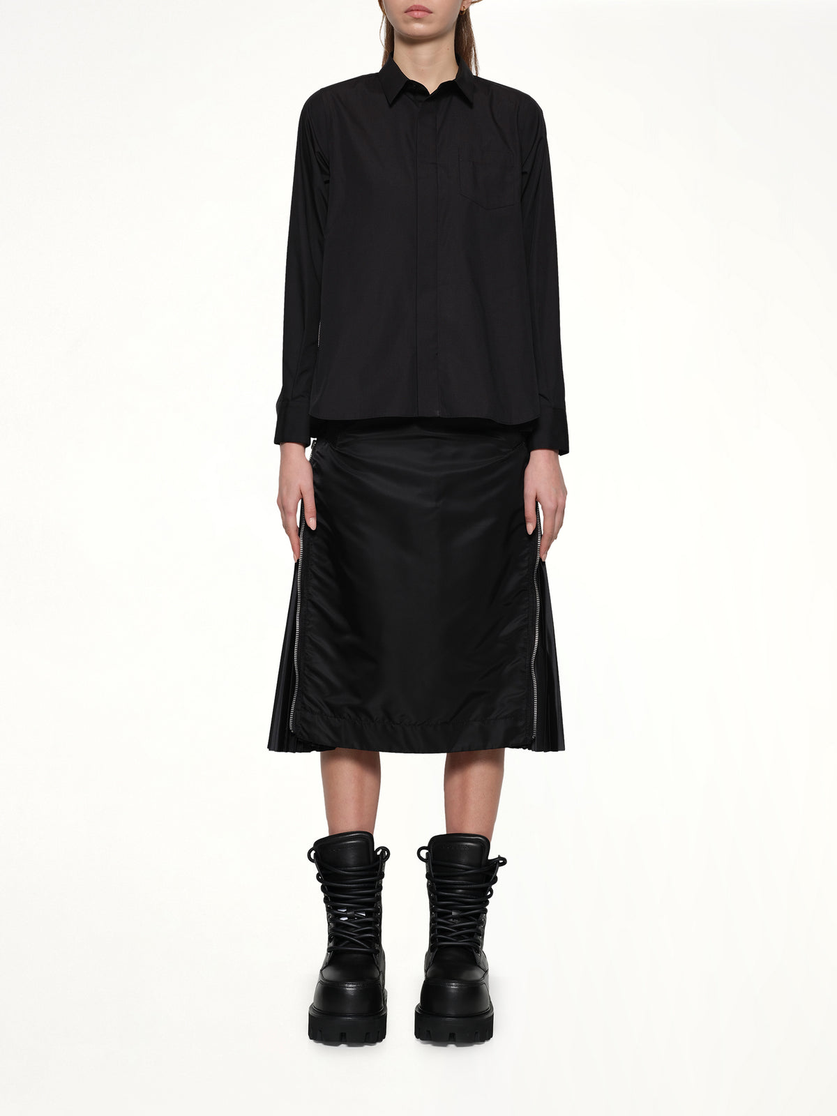 Poplin x Chiffon Shirt in Black