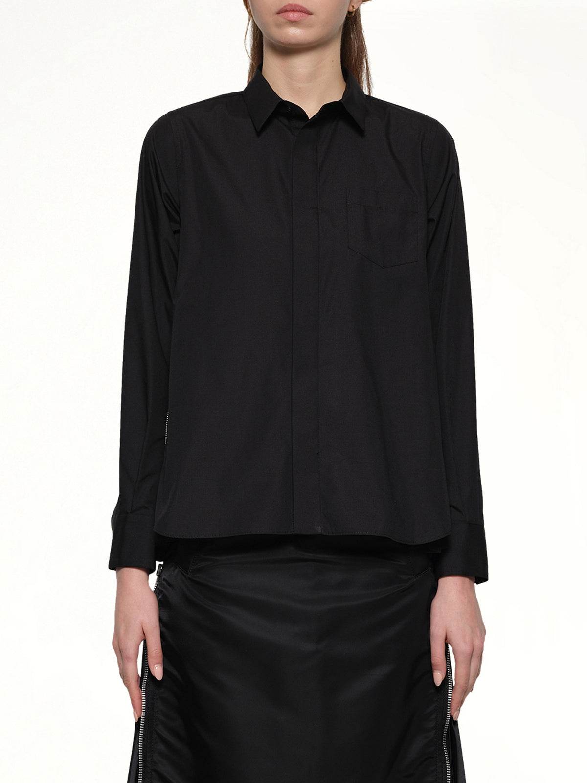 Poplin x Chiffon Shirt in Black
