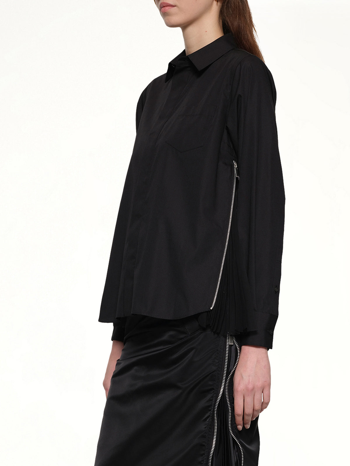 Poplin x Chiffon Shirt in Black