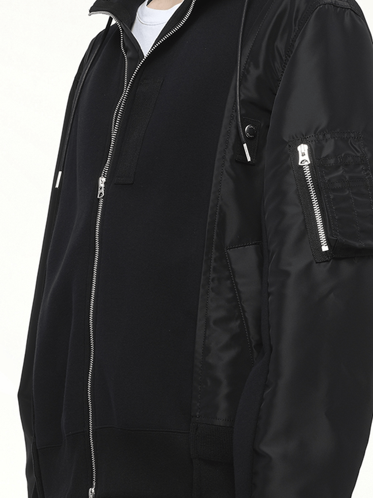 Sponge Sweat Nylon Twill Hoodie in Black/Black