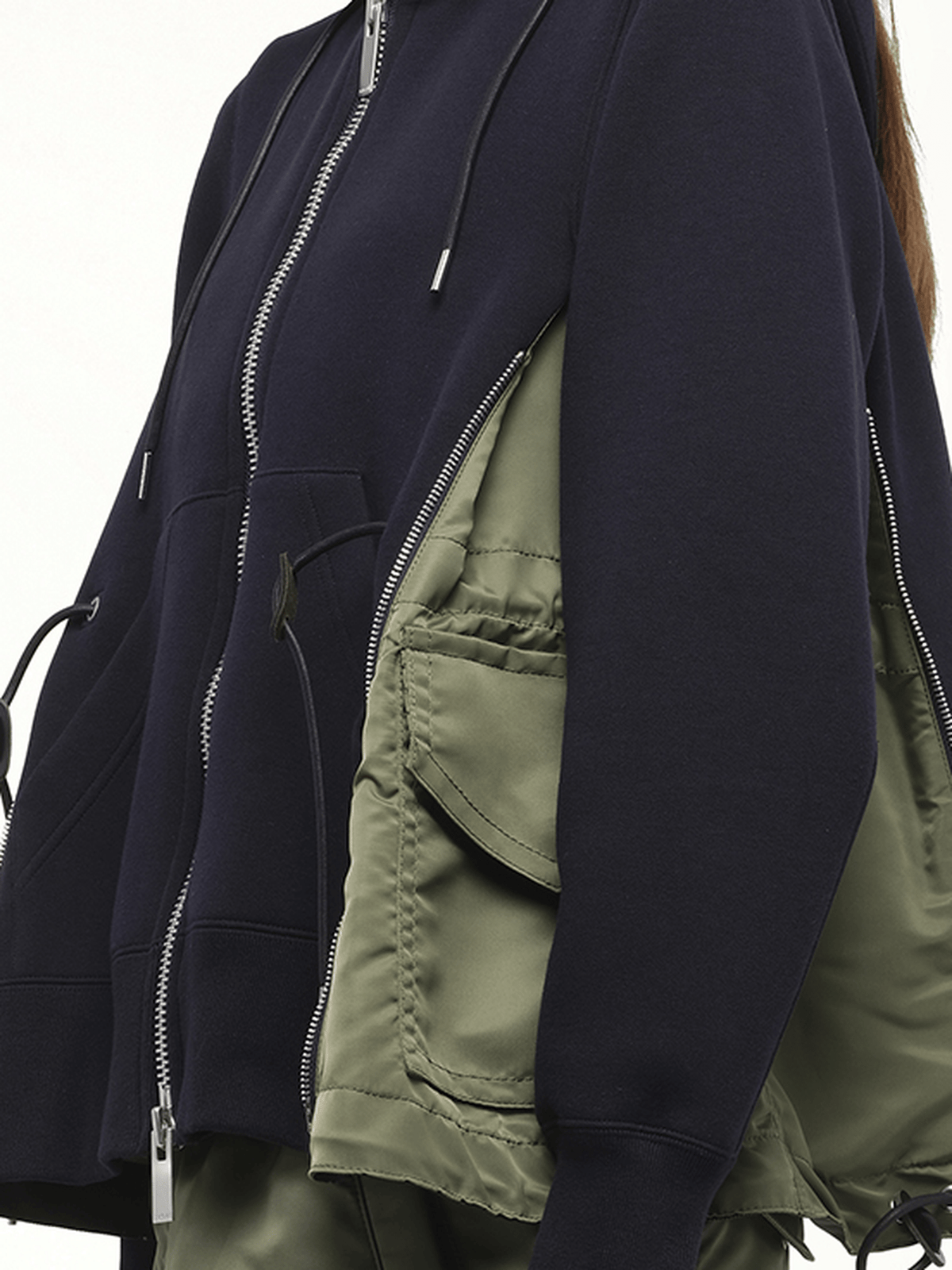 Sponge Sweat Nylon Twill Hoodie in Navy/Khaki