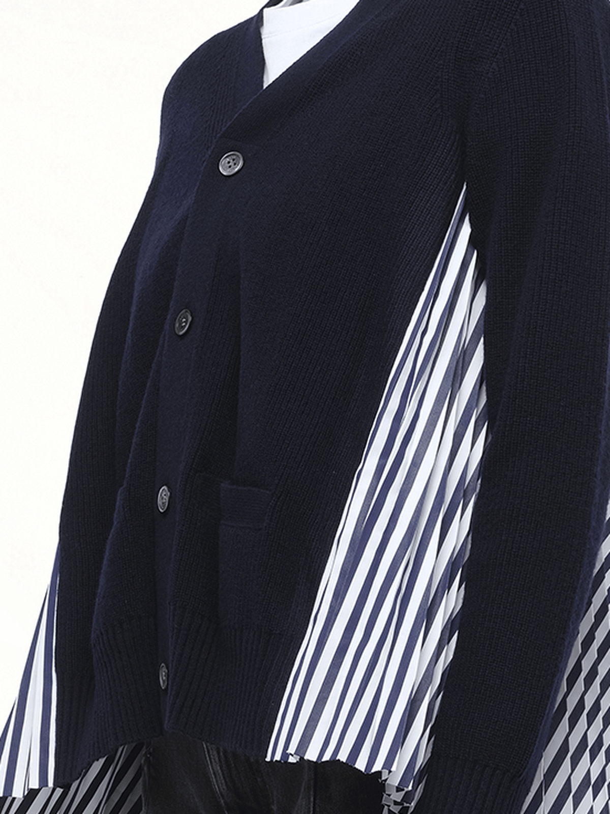 Wool Knit x Cotton Poplin Cardigan in Navy/NavyStripe