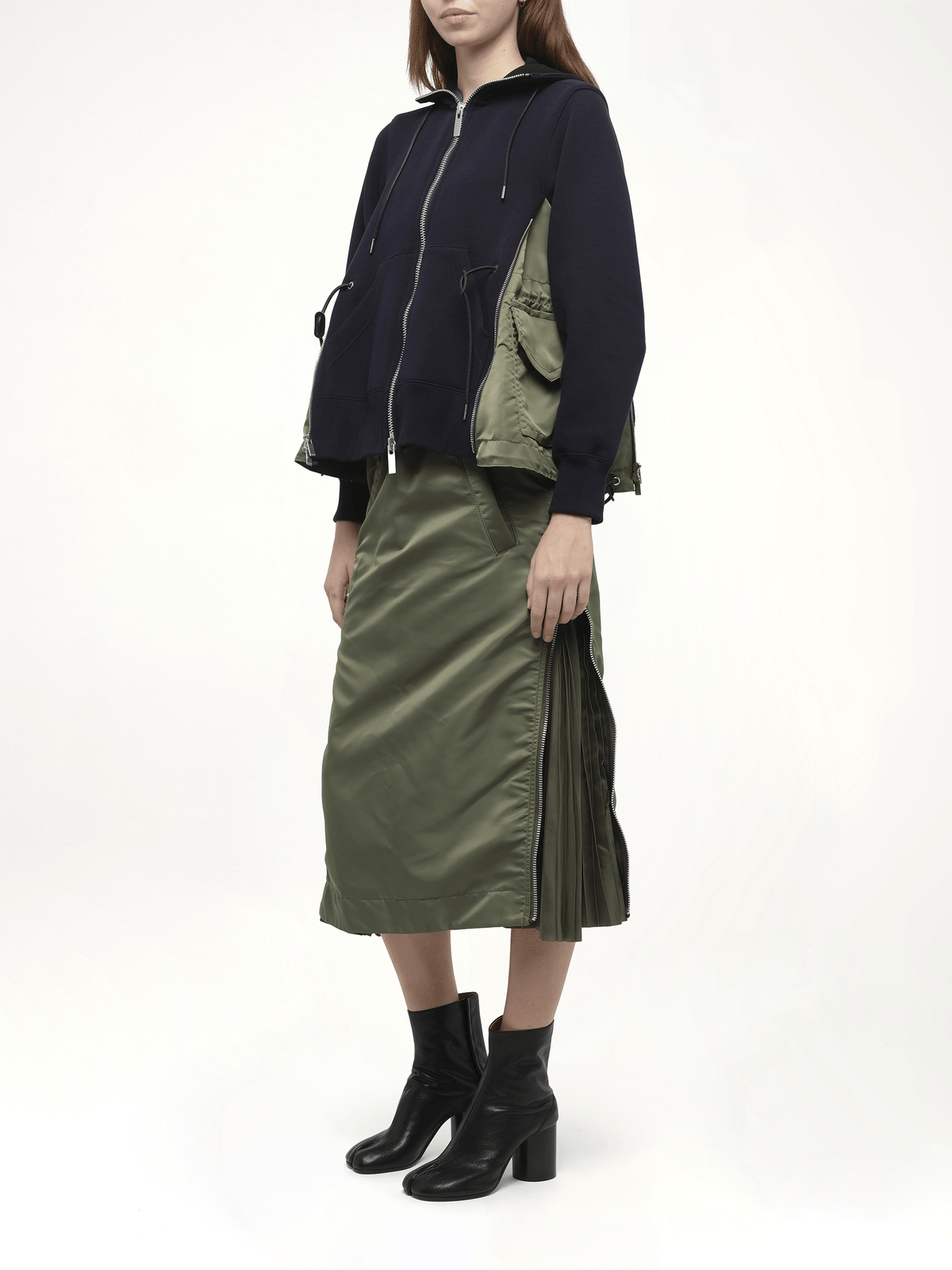 Sponge Sweat Nylon Twill Hoodie in Navy/Khaki