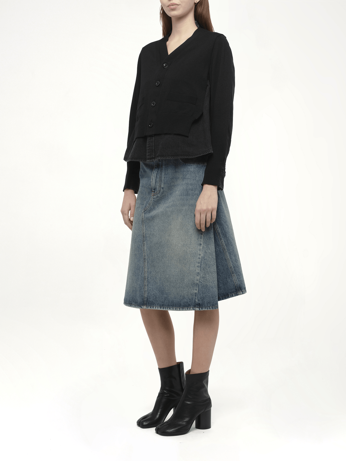 Denim x Knit Cardigan in Black