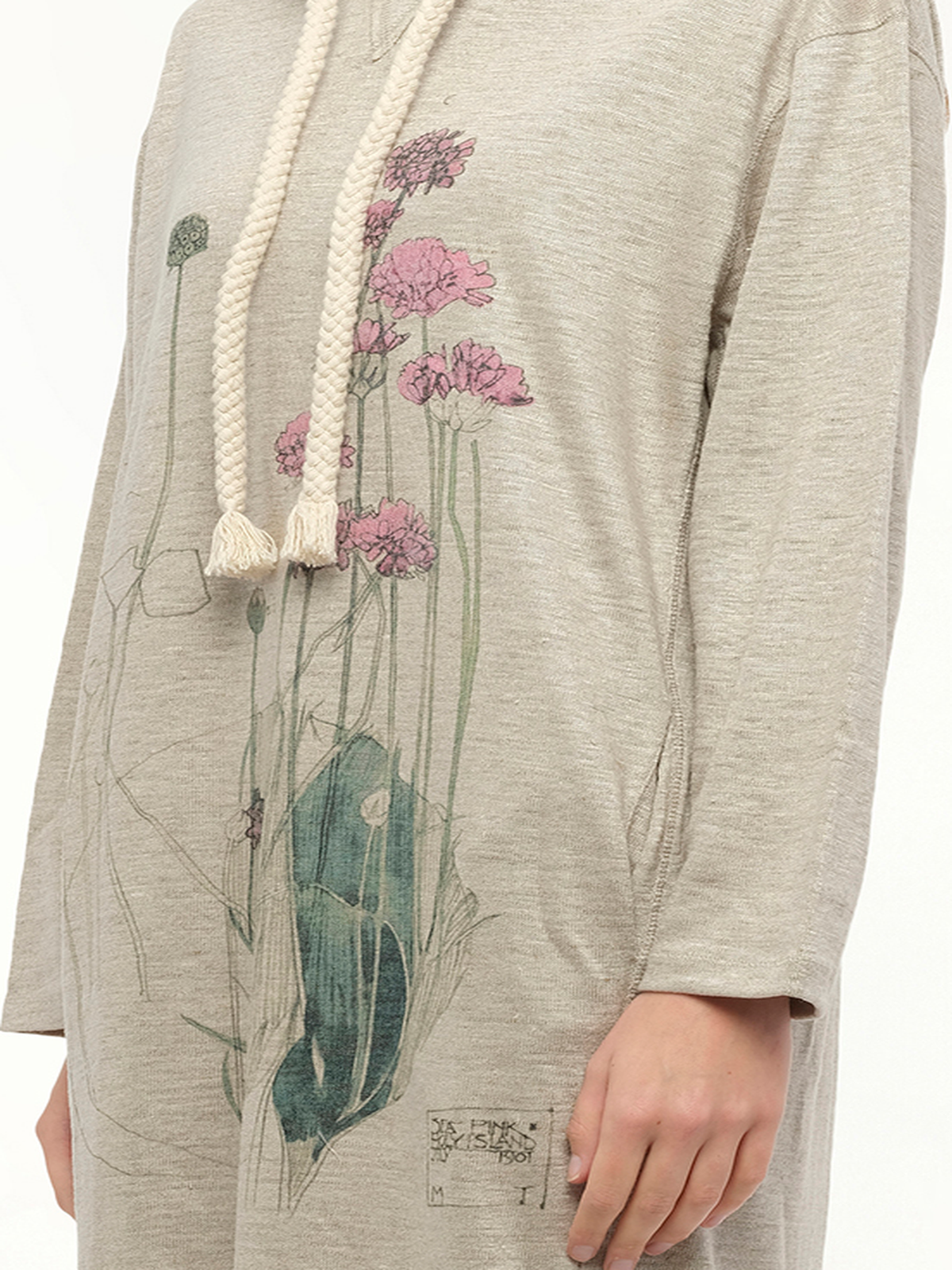 Hoodie Botanical Dress in Beige