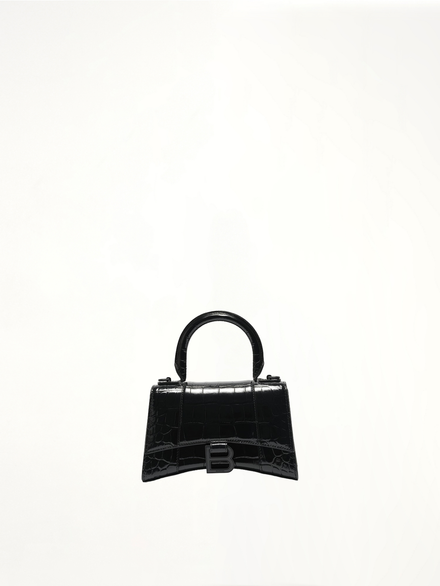 Hourglass XS Croco Embossed Bag in Black