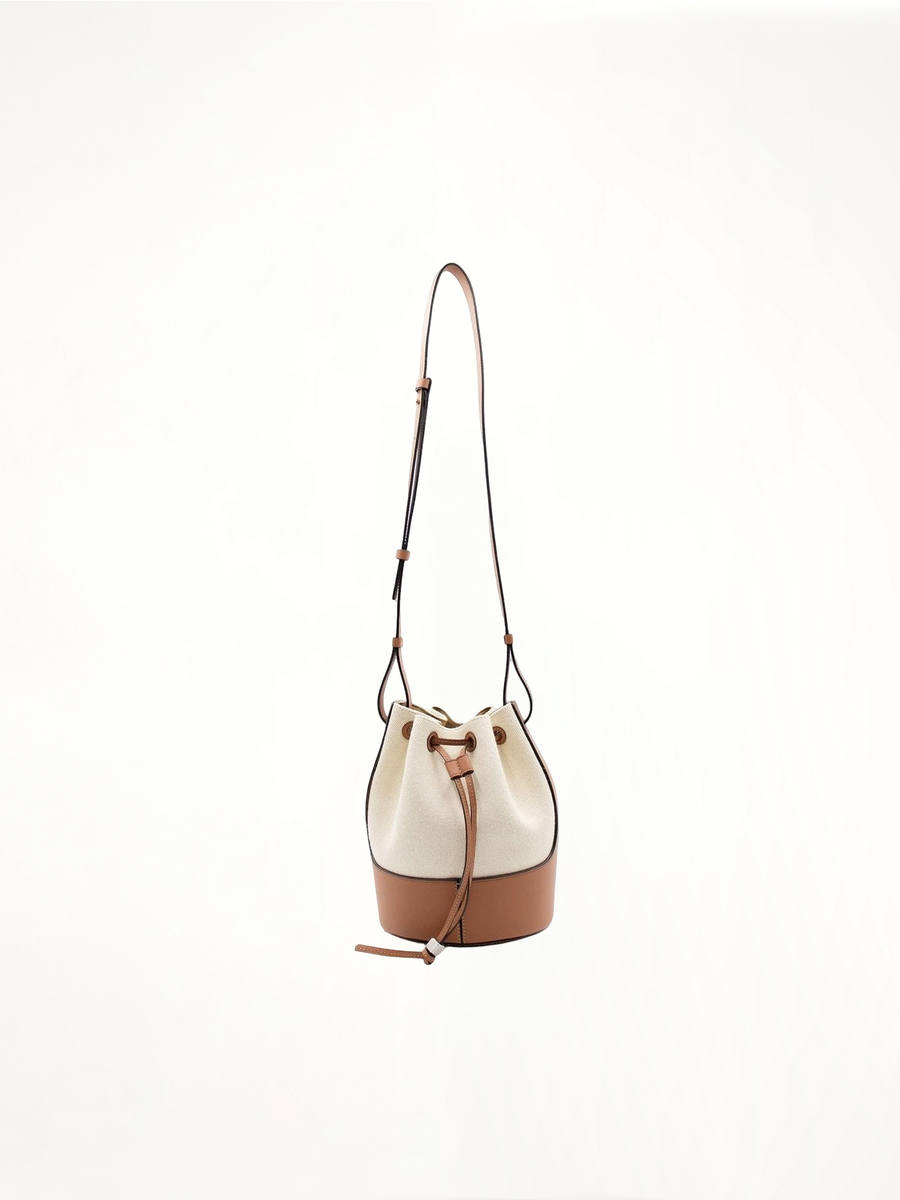 Small Balloon Bag in Canvas and Calfskin in Ecru/Tan