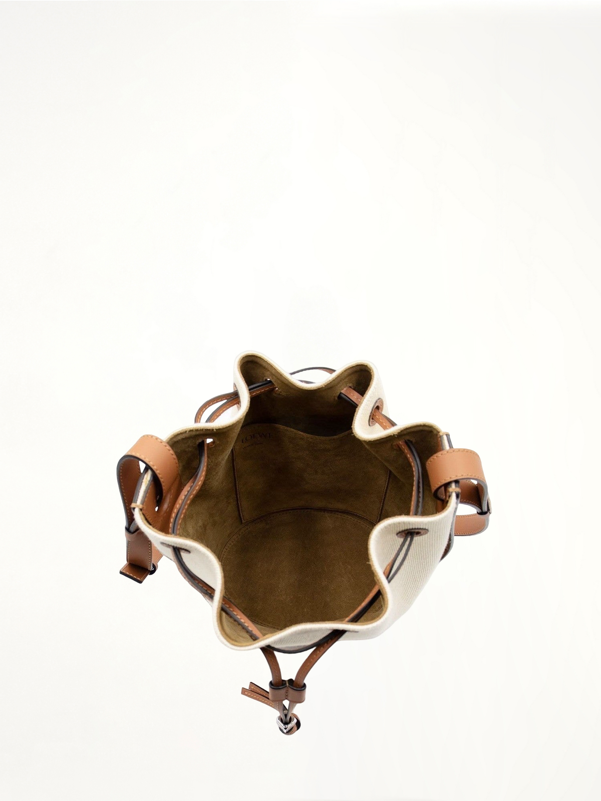 Small Balloon Bag in Canvas and Calfskin in Ecru/Tan