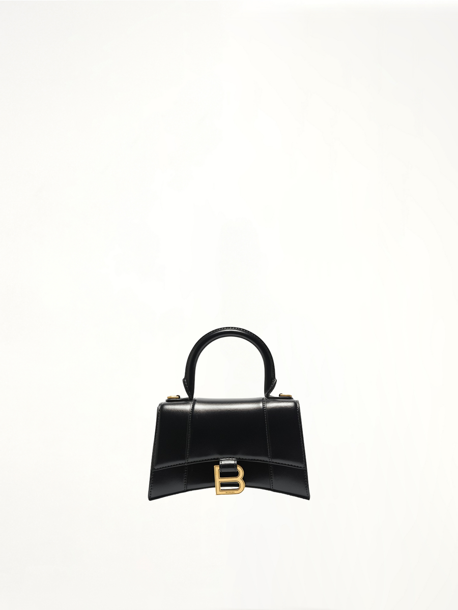 Hourglass XS Handbag in Box Calfskin in Black