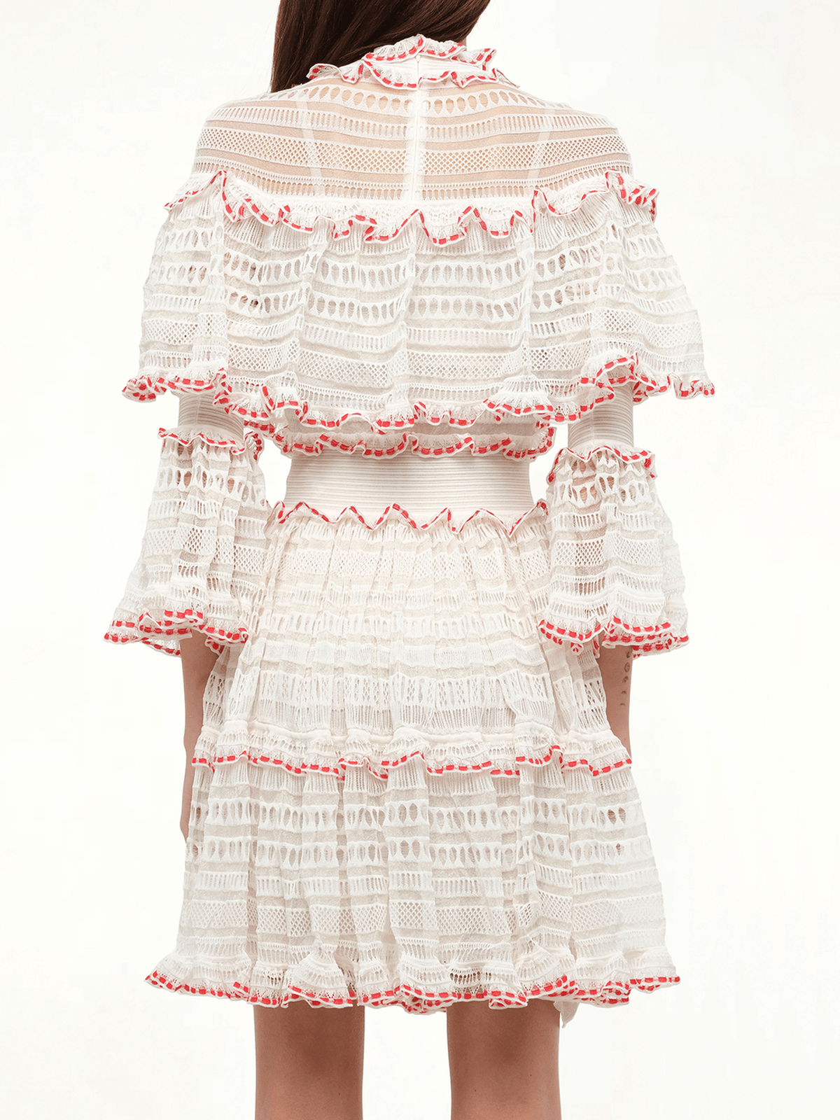 AMQ - Volume Lace Mini Dress in White/Pink