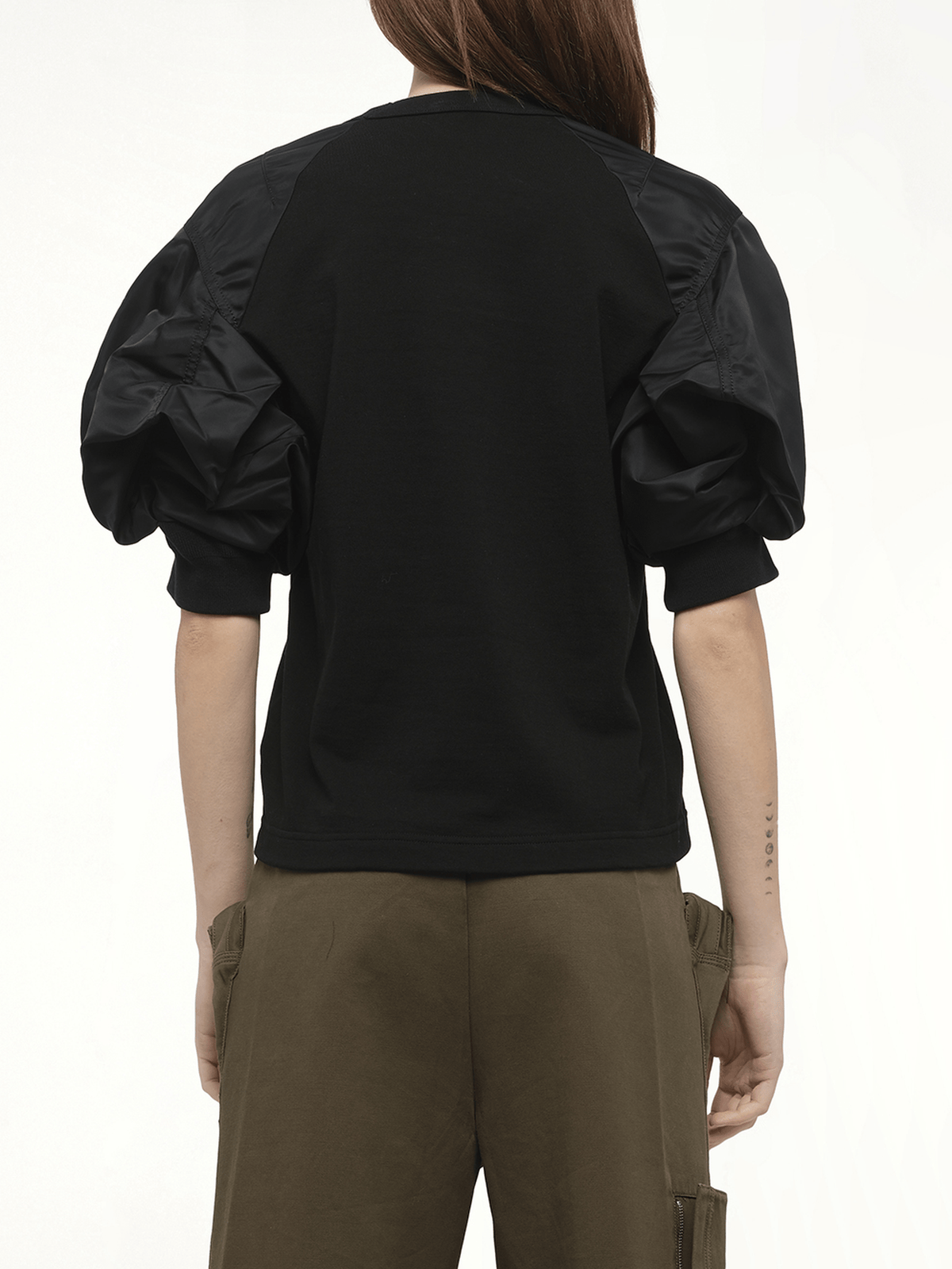 Nylon Twill x Cotton Jersey T-Shirt in Black/Black