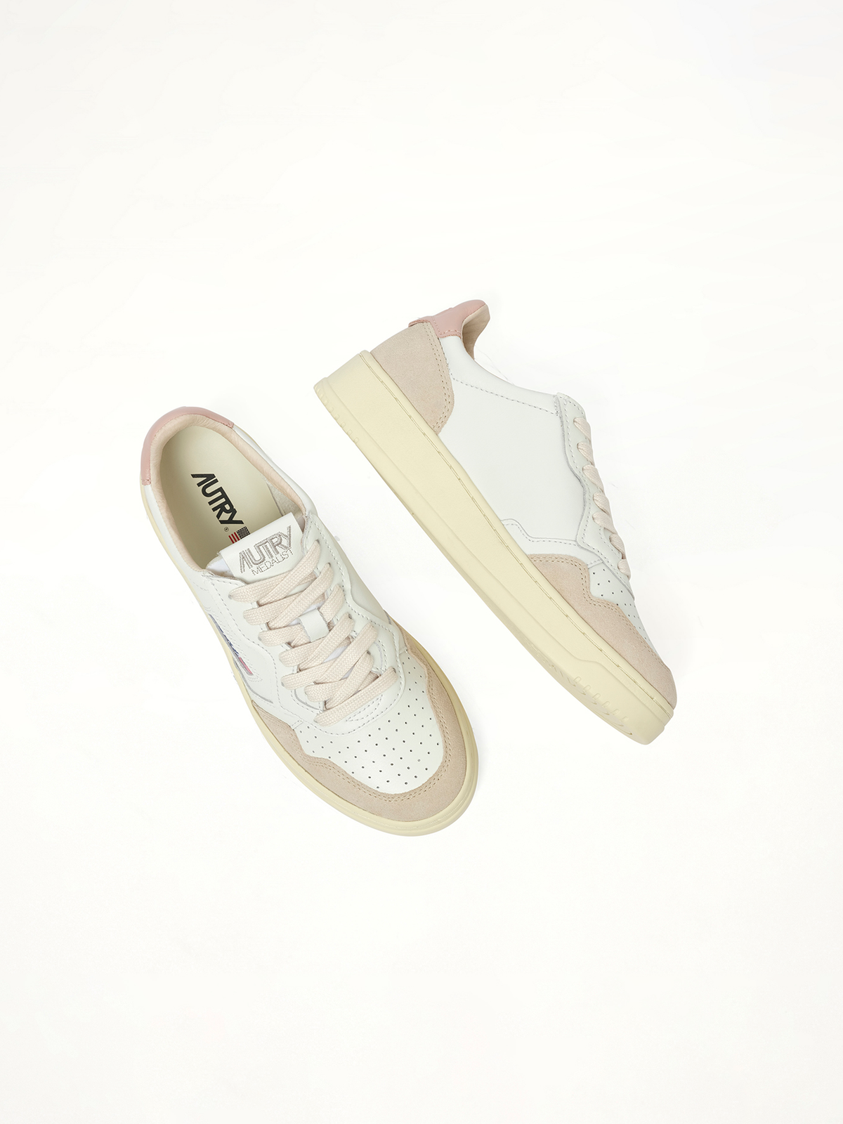 Medalist Low Sneakers in White/Powder Top View | AUTRY