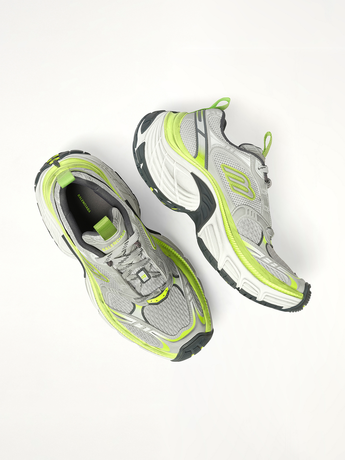 6XL Sneaker in Grey/White/Green/Fluo Yellow Top View | BALENCIAGA