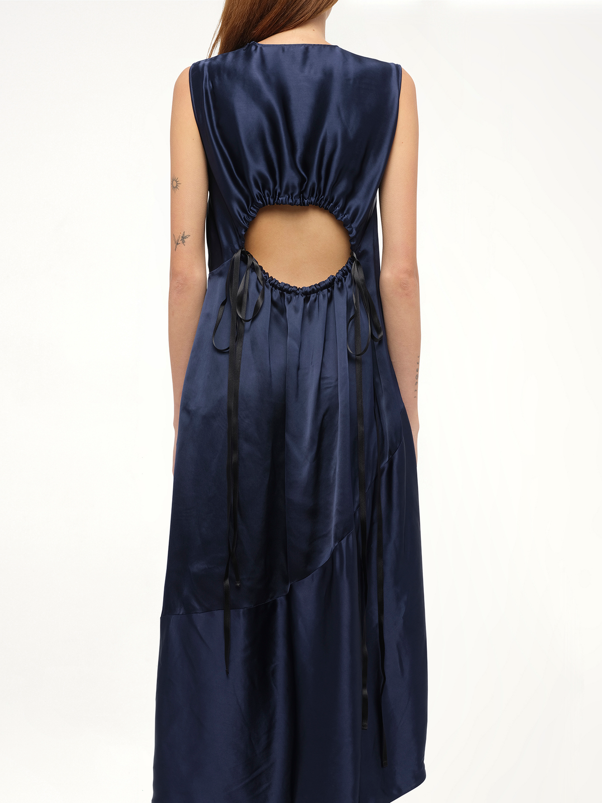 Sleeveless Satin Dress in Navy