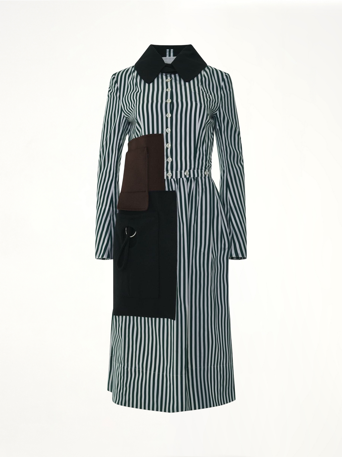 Long Stripe Shirt Dress in White