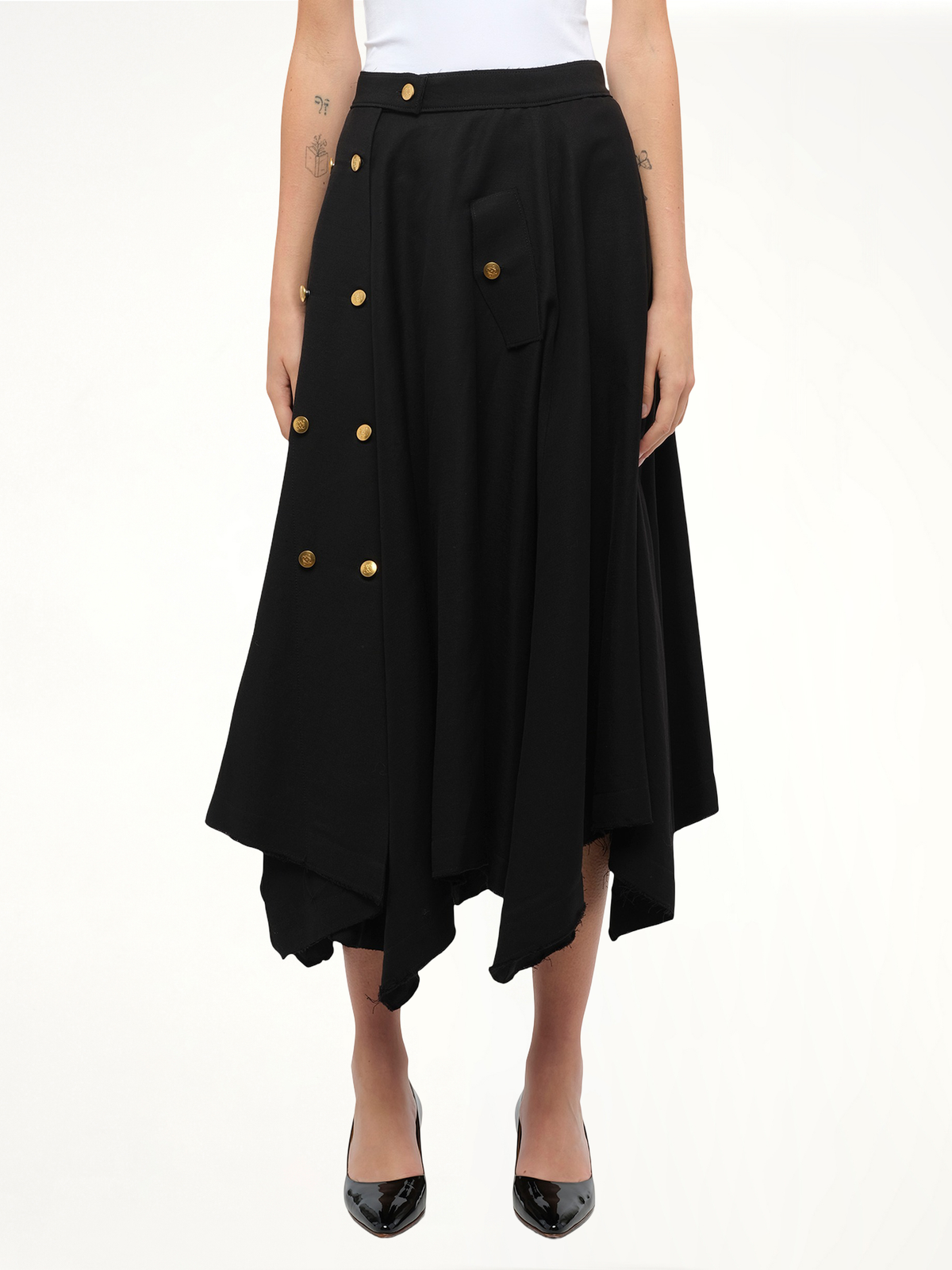 Gold Button Skirt in Black