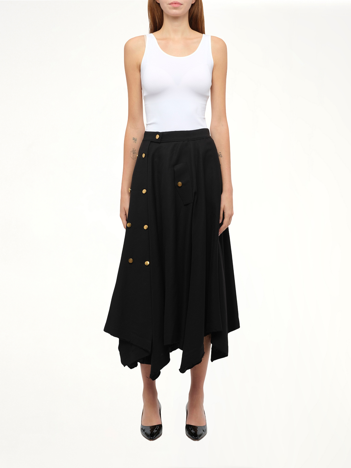 Gold Button Skirt in Black