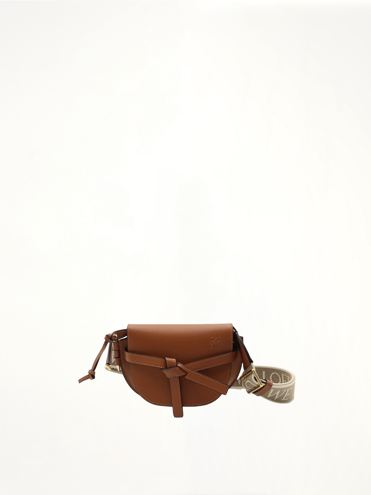 Mini Gate Dual Bag in Soft Calfskin and Jacquard Strap in Tan