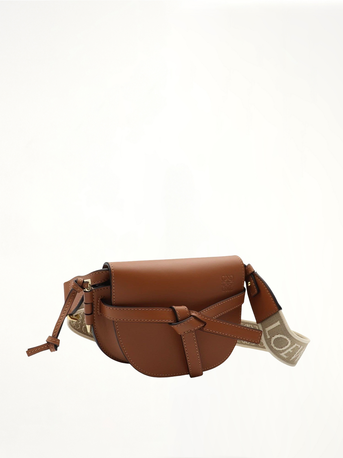 Mini Gate Dual Bag in Soft Calfskin and Jacquard Strap in Tan