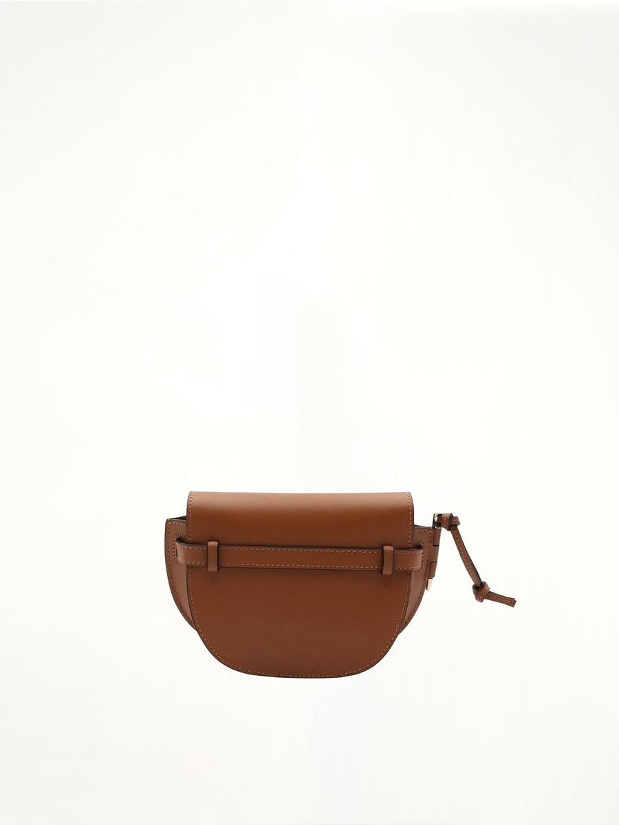 Mini Gate Dual Bag in Soft Calfskin and Jacquard Strap in Tan