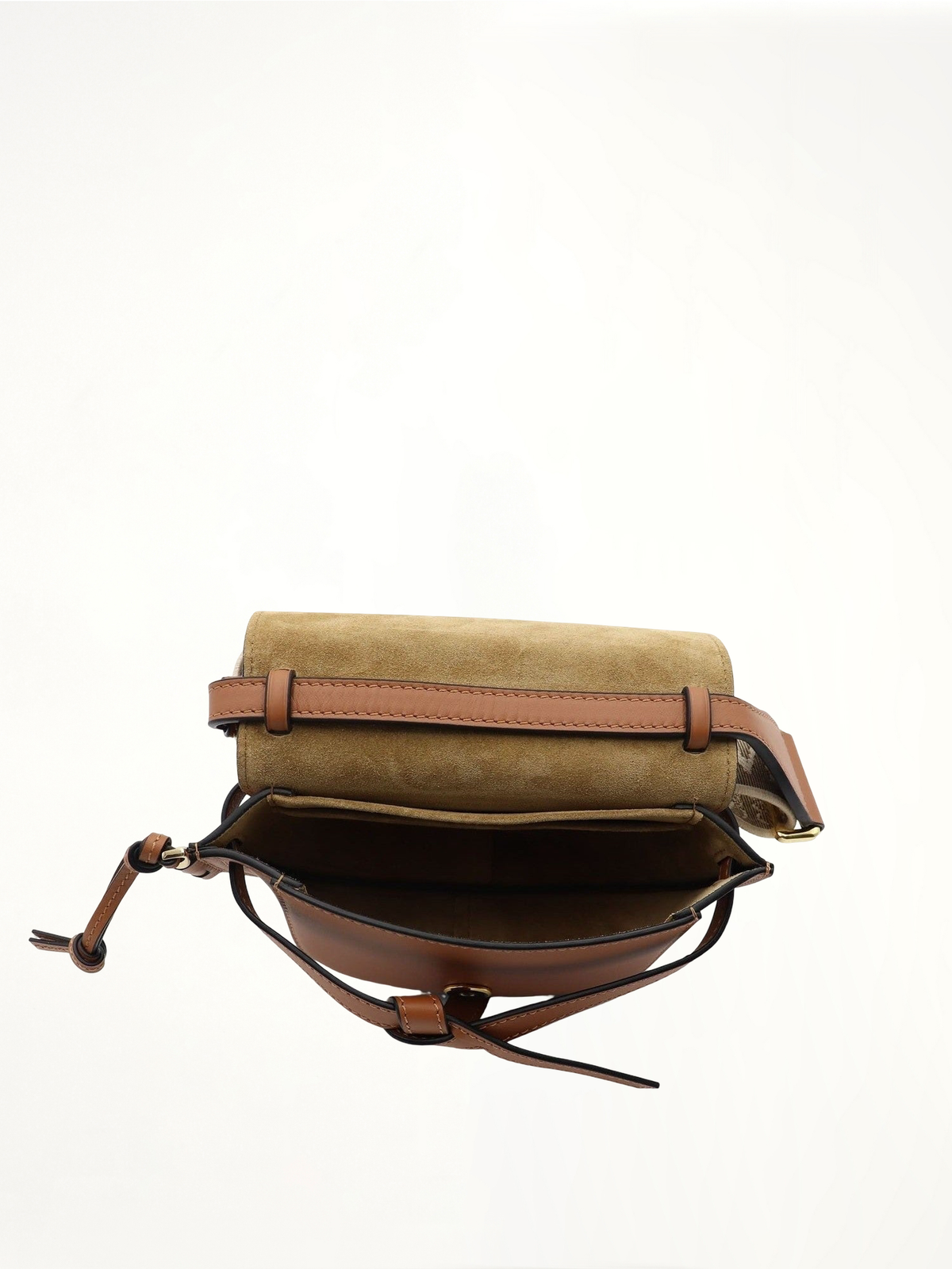 Mini Gate Dual Bag in Soft Calfskin and Jacquard Strap in Tan