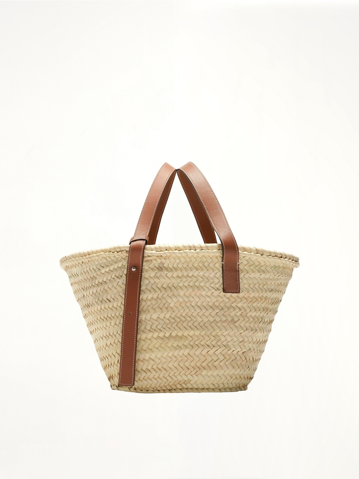 Medium Basket Bag in Palm Leaf and Calfskin in Natural/Tan