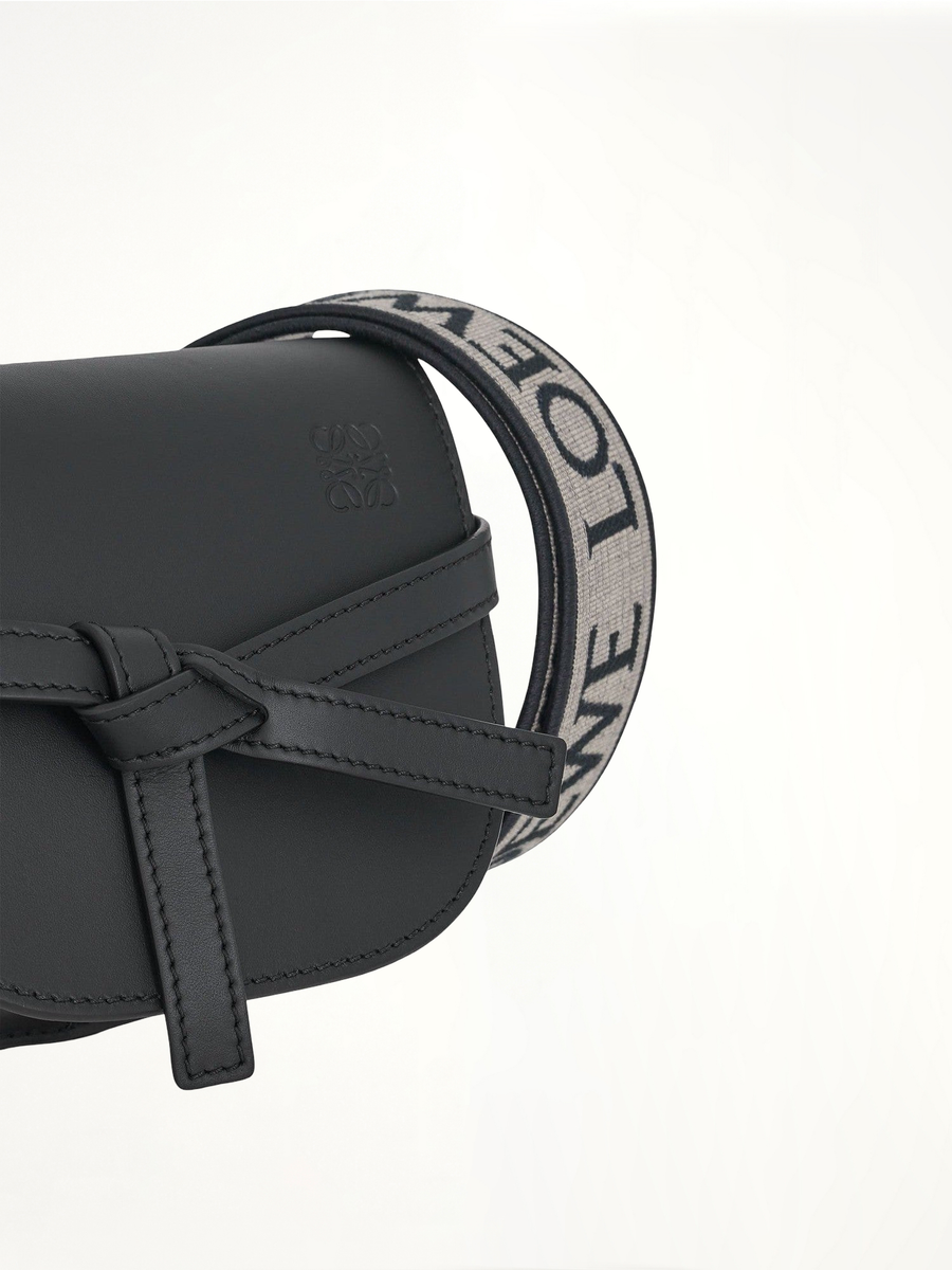 Mini Gate Dual Bag in Soft Calfskin and Jacquard Strap in Black