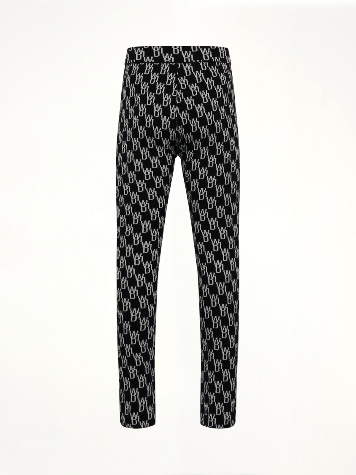 Fitted Knit Side Open Jacquard Trouser in Black